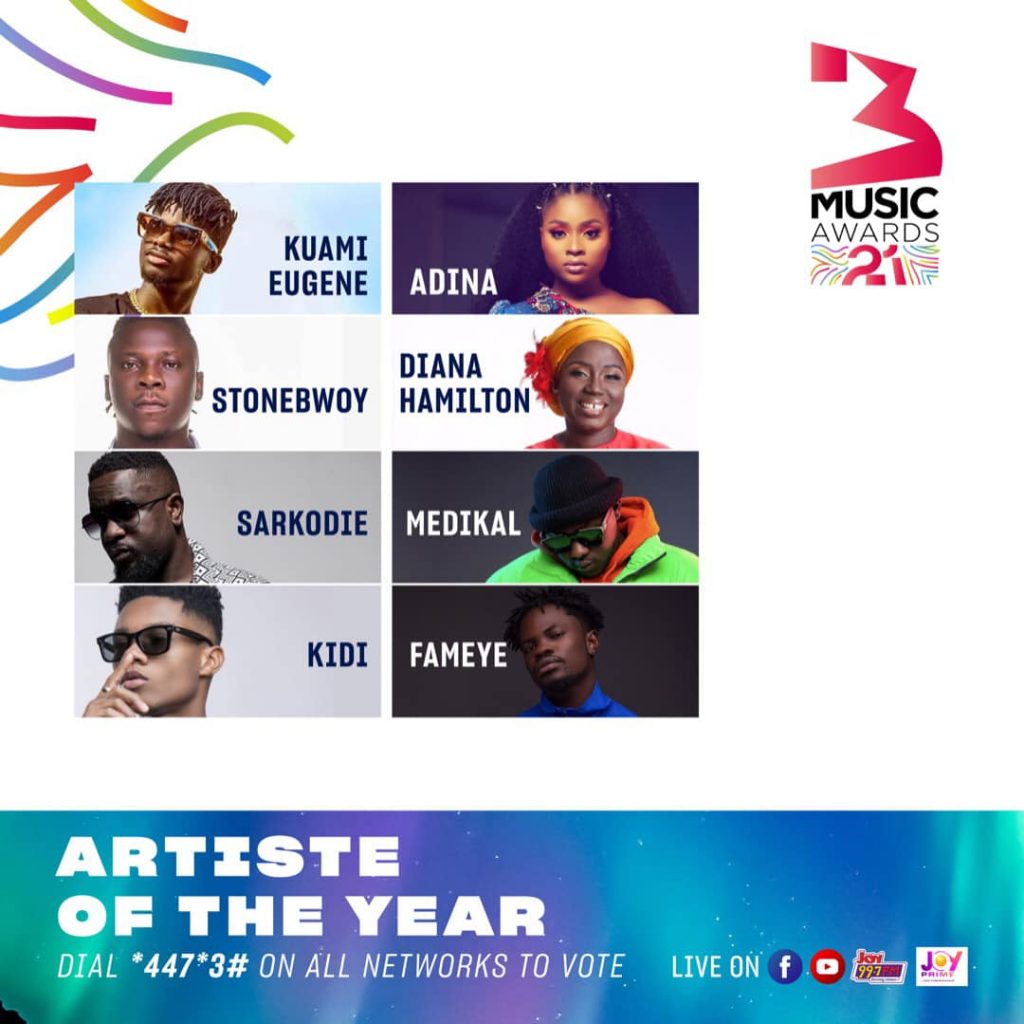 3music awards 2021 Artiste of the Year.